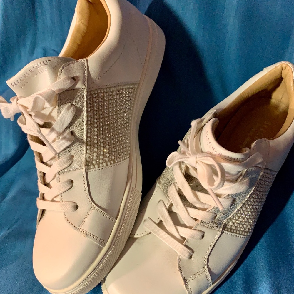 Skecher Street Sneaker White Rhinestone & Pearl